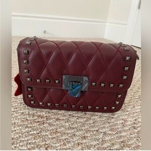 Studded Burgundy Quilted Crossbody Bag